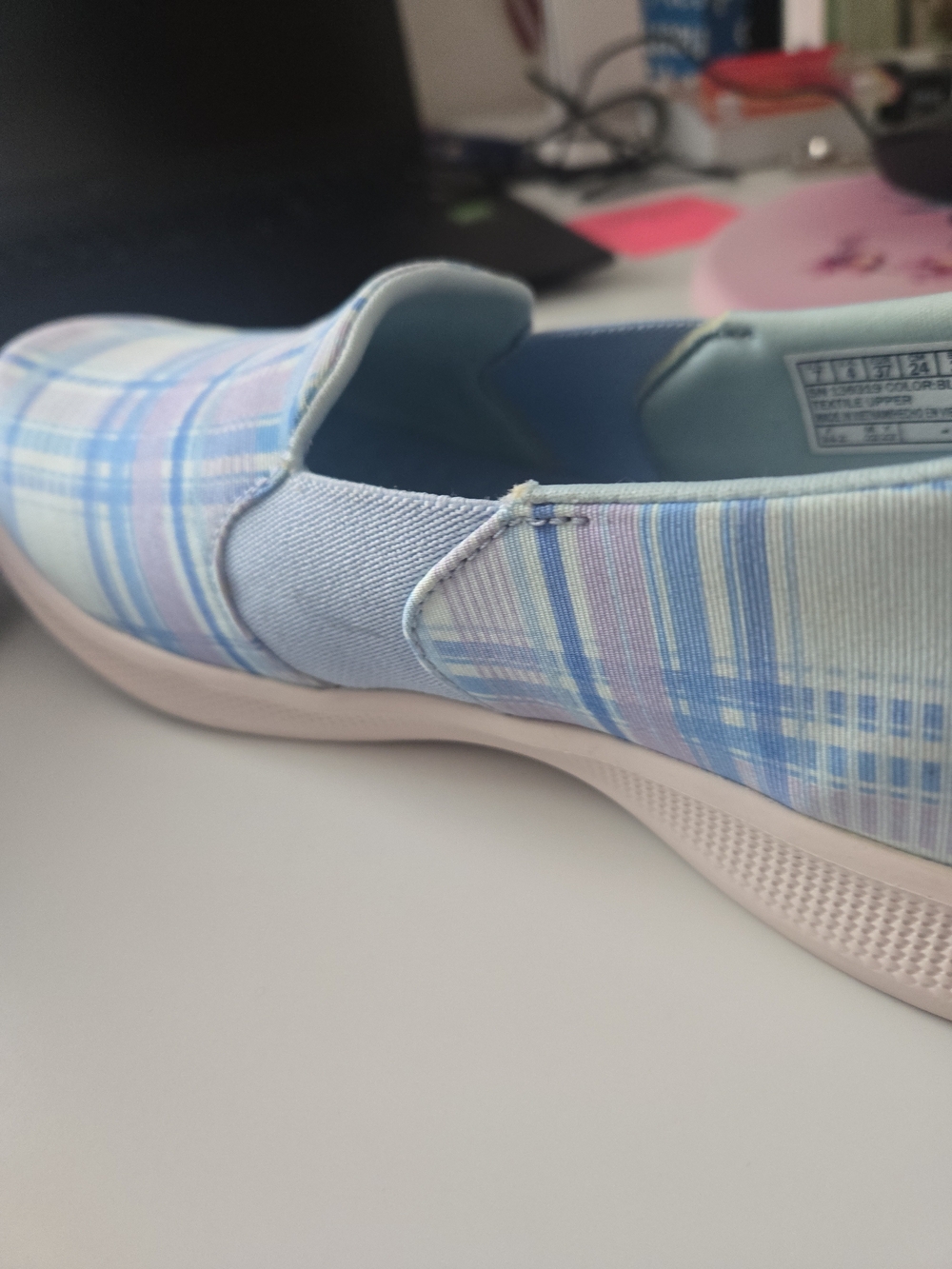 Skechers Slip-On Plaid Sneakers - Light Blue & Lavender - Picture 4 of 8